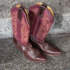 Tony Lama woemn Brown & Burgundy Leather Western Boots